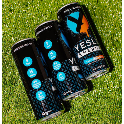 B6 B12, 12 Oz 12 Pack Yesly Energy Drink, Tropical Punch, Naturally Flavored Sparkling Energy Drink With Electrolytes