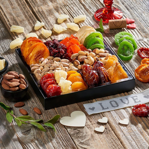 Package, 12 Dried Fruit & Nuts Gift Basket Arrangement Platter, Gourmet Food Snack Box, Gift Basket, Birthday Care