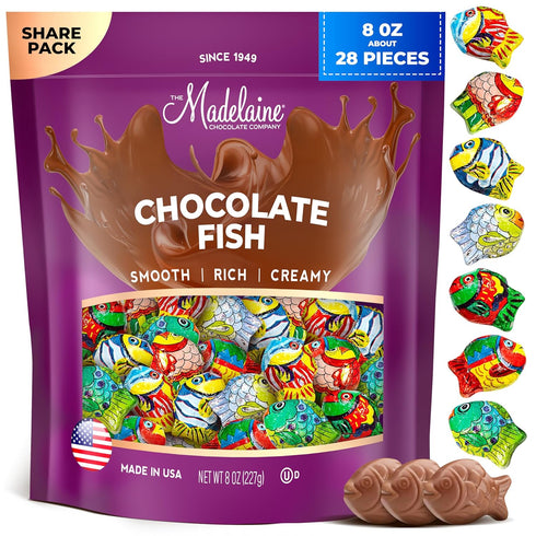 Madelaine Milk Chocolate Mini Fish Candy Spring Easter Chocolates, Individually Wrapped Tropical