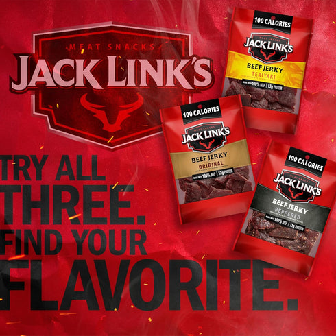 Pack Pack, 100% 1.25 Oz (Pack 15) Jack Link's Beef Jerky Variety Includes Original, Teriyaki and Peppered Jerky, Bulk