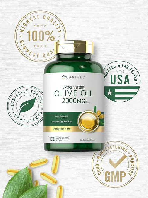 2000mg 120 Carlyle Olive Oil Extra Virgin | Softgel Capsules | Cold Pressed | Non-GMO & Gluten Free Herbal Supplement