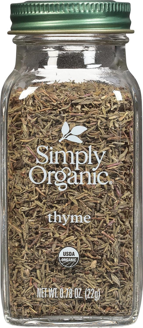 Simply Organic Whole Thyme Leaf, 0.78 Ounce Jar, Non GMO, Kosher, Woodsy, Herbaceous, Aromatic