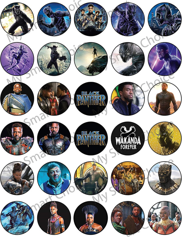 30 x Edible Cupcake Toppers - Jungle Warrior Panther Collection of Edible Cake Decorations, Uncut Edible on Wafer Sheet