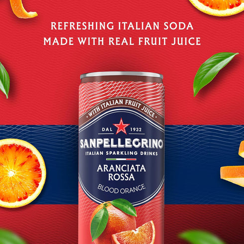 11.15 Oz Sanpellegrino Italian Sparkling Drink Aranciata Rossa, Sparkling Orange and Blood Orange Beverage, Fl Can