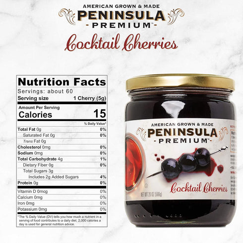 20 oz (2-Pack) Peninsula Premium Cocktail Cherries | Award Winning | Deep Burgundy-Red | Silky Smooth, Rich Syrup |