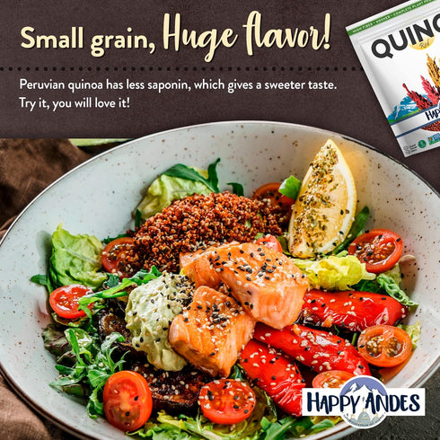 3 lb Happy Andes Tri-Color Organic Whole Grain Quinoa Non-GMO, Non Gluten, Ready to Cook Food for Oats & Seeds Recipes