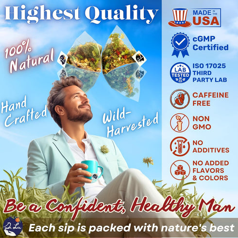 100% 11-Herb Dr.Lus Happy Tea for Guy | Natural Energy Tea for Men | Supports Prostate, Vitality & Fertility | Blend