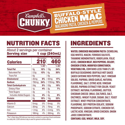 18.8 oz (Pack 2) Campbells Chunky Buffalo-Style Chicken Mac Soup, Can