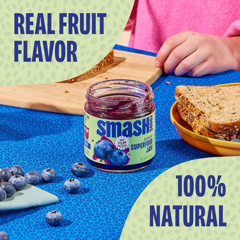 (2 Smash Foods Blueberry Jam | Low-Calorie, No Sugar Added Keto Jam with Upcycled Fruit & Chia Seeds | Vegan, Paleo
