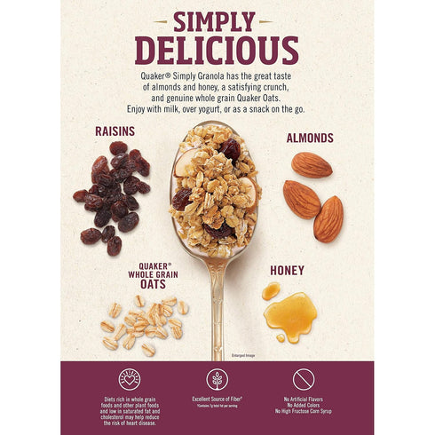 28 oz (2 Pack) Quaker Simply Granola, Oats, Honey, Raisins and Almonds, Boxes