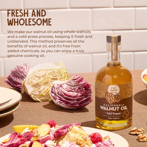 100% 12.68 Oz, Pack 2 Fresh Vintage Farms Undiluted Cold Pressed Walnut Oil | Wholesome & Nutritious Healthy Cooking