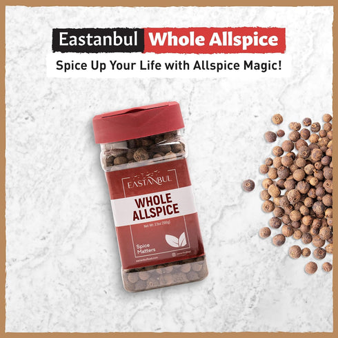 Eastanbul Allspice Berries Whole & Pure 3.5oz, Whole Allspice to be Ground Allspice Berries Whole, Pimento Seeds Jamaican Style, Malagueta Dulce, All Spice Whole for Jamaican Jerk & Mulling Spice Mix