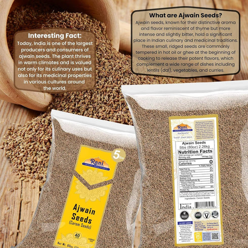 80oz (5lbs) 2.27kg Rani Ajwain Seeds (Carom Bishops Weed) Spice Whole Bulk ~ All Natural | Vegan | Gluten Friendly |