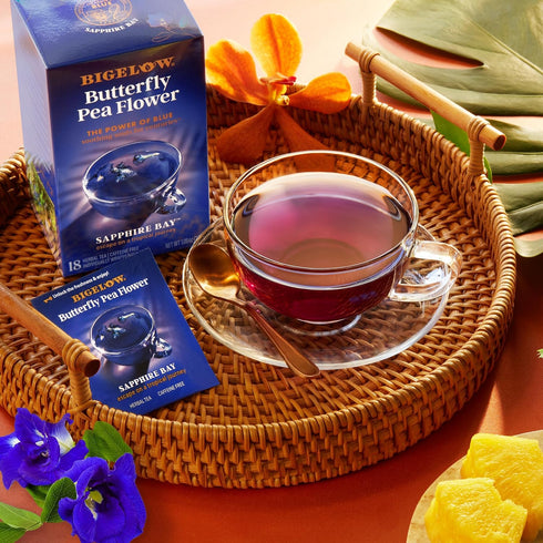 (Pack 6), 108 Bigelow Tea Sapphire Bay Butterfly Pea Flower, Blue Tea, Caffeine Free of Total Tea Bags
