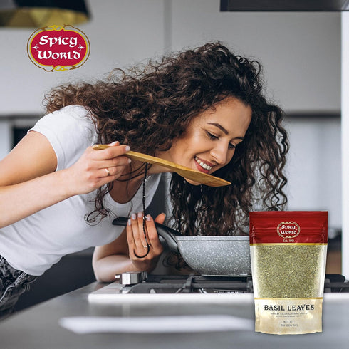 Spicy World 7oz (200g) Dried Basil Leaves - Natural, Non-GMO, Vegan, Ayurveda Herb - by