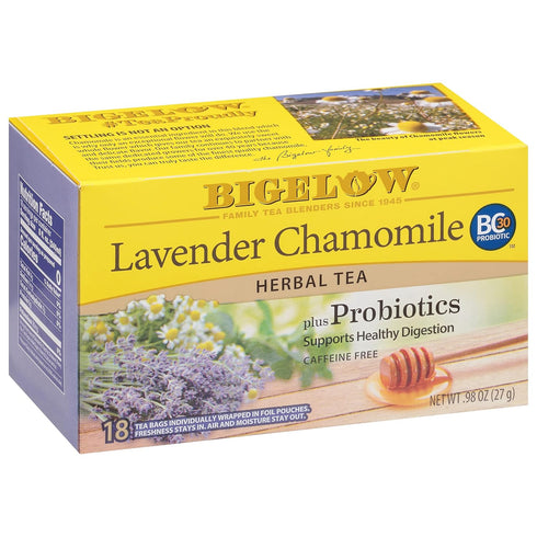 Bigelow Tea Lavender Chamomile Plus Probiotics Herbal Tea, Caffeine Free with Lavender