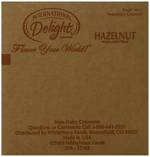 Packages, 288 Count, International Delight, Hazelnut Liquid Creamer, Single-Serve Shelf Stable Non-Dairy Flavored