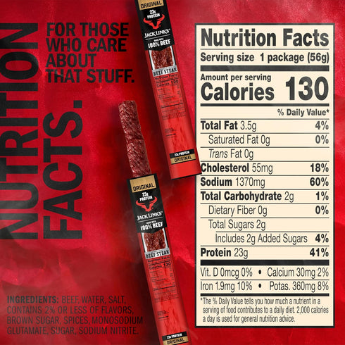 23g 100% Pack, 2 Oz. (12 Count) Jack Link's Beef Steak, Original - Protein Snacks, Beef Jerky Meat Snack