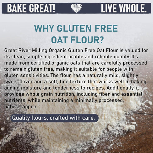 5 Lb Great River Milling Organic Oat Flour | Gluten Free Whole Grain Flour | Non-GMO, Kosher, Vegan Certified |
