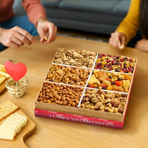 6 Valentines Day Nuts Gift Box Healthy Valentine Gifts for Men Love Heart Shaped Platter and Lid with Assorted Premium