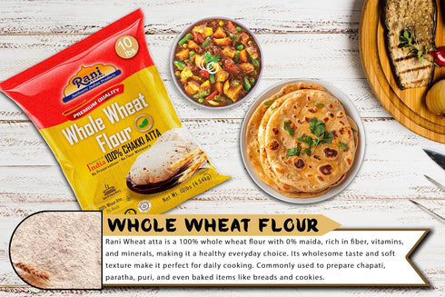 (100% 160oz (10lbs) 4.54kg Rani Chapati Flour Pure Whole Wheat Chakki Atta), For Making Roti & Indian Breads Bulk ~