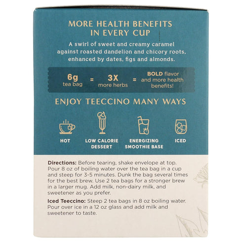 3x 10 (Pack 4) Teeccino Dandelion Caramel Nut Tea - Caffeine Free, Roasted Herbal Tea with Prebiotics, More Herbs than
