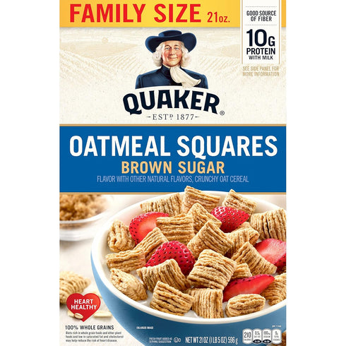 21oz Quaker Oatmeal Squares Breakfast Cereal, Brown Sugar, Family Size Box