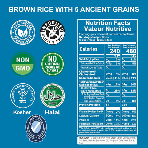 5 1.5 16g 16g 8.8 oz Pack 6 Eat Regal Brown Rice with Ancient Grains, Always Fluffy, No Clump & No Kneading, Microwave