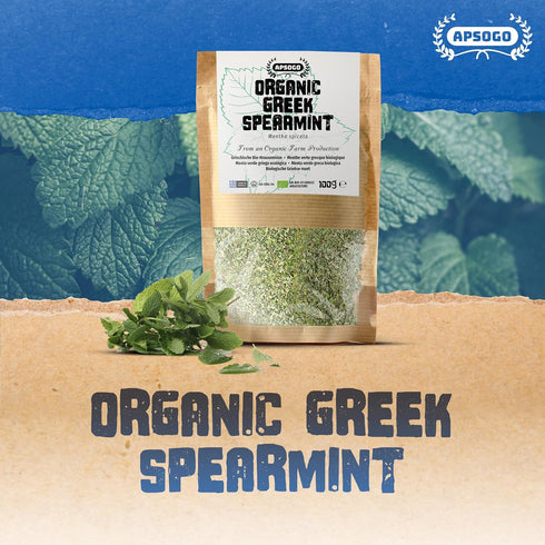3.52 oz Apsogo Organic Greek Spearmint - Dried Spearmint Leaves for Spearmint Tea Loose Leaf, Herbal Tea & Cooking
