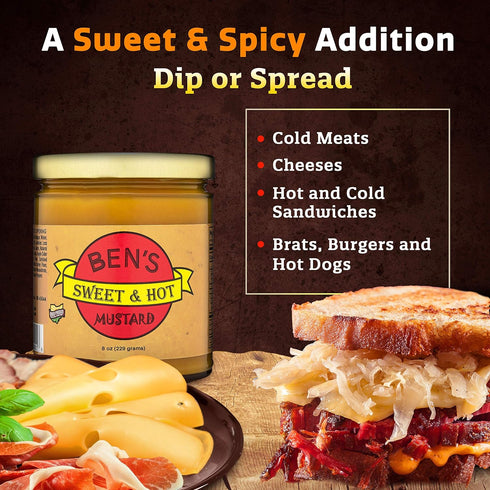 8 oz Ben's Sweet & Hot Mustard Spicy Mustard Dipping Sauce and Yellow Mustard Spread Deli Mustard All Natural Mustard