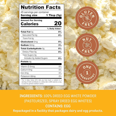 8 Oz Judee's Gluten Free Dried Egg White Protein Powder - Pasteurized, Gluten-Free & Non-GMO Dried Egg Whites - Whips