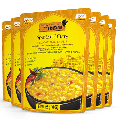 10-Ounce (Pack 6) Kitchens Of India Ready To Eat Yellow Dal Tadka, Split Lentil Curry, Boxes