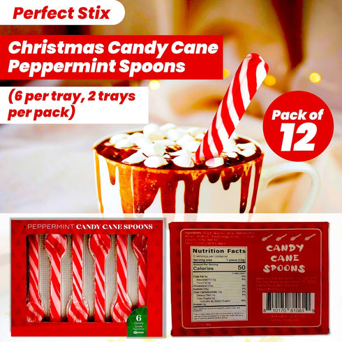 Pack 12 Perfect Stix Christmas Candy Cane Peppermint Spoonz.Edible Stirring Beverage Spoonz. Hot Chocolate Cocoa Tea