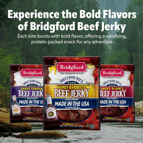 3.25 oz Pack 2 Bridgford Sweet Baby Ray's Beef Jerky Honey BBQ of - High Protein Jerky for Midday Energy Boost or Post