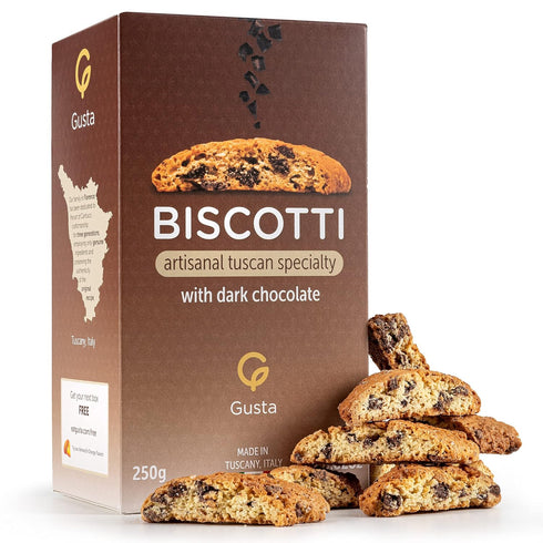 Gusta Authentic Biscotti Cookies - Chocolate Chip, All Natural Ingredients, Made in Tuscany, Italy, 8.82oz