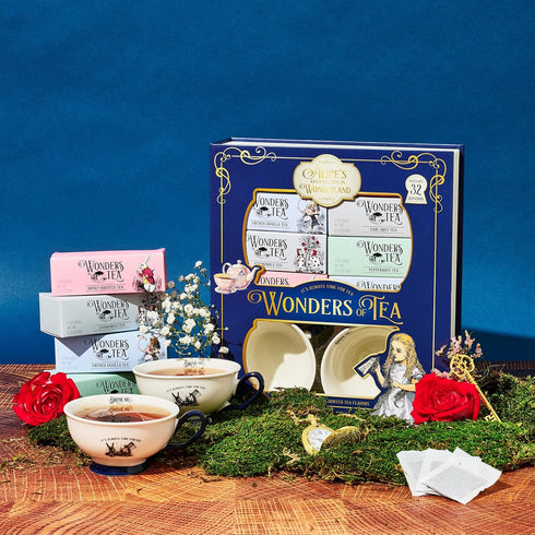 Set, 2 32 Packaging, Set 34 Alices Adventures in Wonderland Tea Assortment Gift Includes Ceramic Cups and Tea Bags