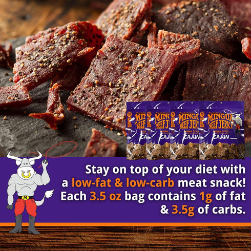 100% 3.5-Ounce Mingua Beef Jerky Cajun-Seasoned - Nitrite-Free Spicy Beef Jerky - US Beef, Four Bags