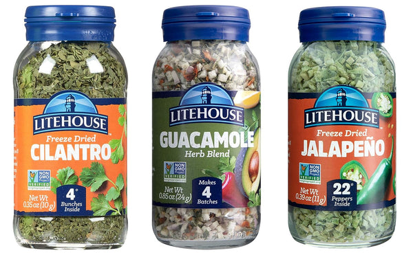 Litehouse Freeze Dried Herbs, Flavors of Easy Guacamole (Guacamole, Jalapeno, Cilantro) - Substitute for Fresh Guacamole, Makes 4 Batches, Organic Guacamole Seasoning, Gluten Free, Non-GMO - 3-Pack