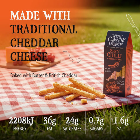 West Country Legends 100g Pack 2 Spicy Chilli Cheese Straws Traditional Cheddar Cheese Straws with a Spicy Kick Oven