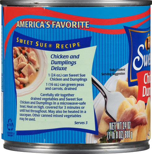 24 oz (Pack 12) 14g Sweet Sue Chicken & Dumplings, Can of - Protein per Serving - Made from Scratch Soup Recipe, Ready