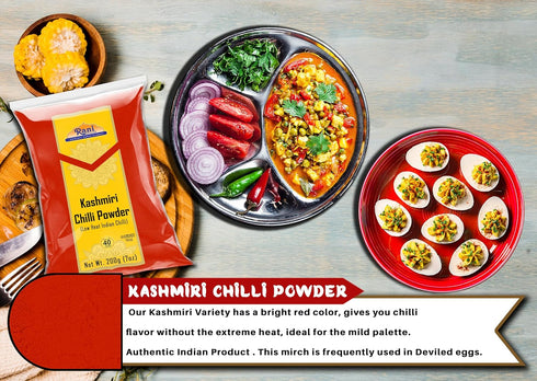 Rani Kashmiri Chilli Powder (Deggi Mirch, Low Heat), Ground Indian Spice, 7oz (200g), All Natural, Vegan