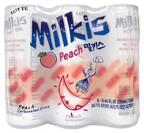 Lotte Milkis Soda Beverage, Peach, 8.45 Fl Oz (Pack of 6)