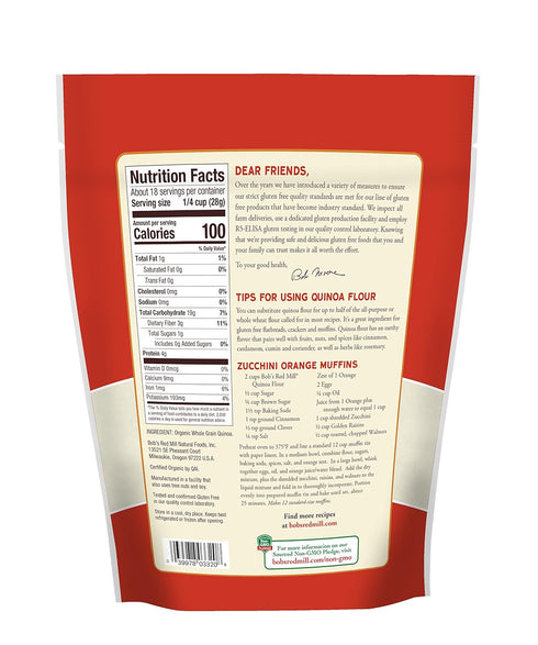 18oz (Pack 4) Bob's Red Mill Organic Quinoa Flour, of - Non GMO, Whole Grain, Vegan, Kosher