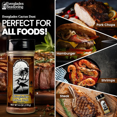 Everglades Cactus Dust BBQ Rub Seasoning, Mesquite Flavor for Ribs, Steaks, Chicken, Pork & Seafood - 6 oz