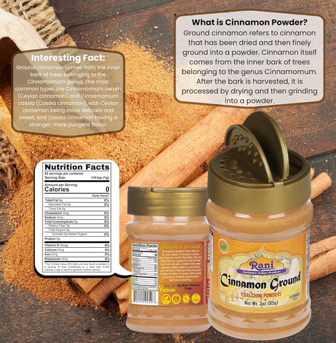 Rani Cinnamon Powder (Ground) Spice, 3oz (85g) PET Jar - All Natural, Salt-Free, Vegan, Gluten Friendly