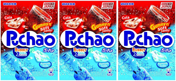 Puchao Gummy n' Soft Candy, Cola and Ramune Soda Flavors, 3.53 oz, Pack