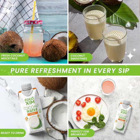 11 oz (Pack 12)|100% COCOXIM Ready to Drink Coconut Water with Citrus Juice of Natural & Fresh with Electrolytes