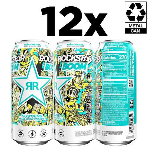 16 Oz (Pack 12) Rockstar Energy Drink, Boom Pina Colada Fl Cans