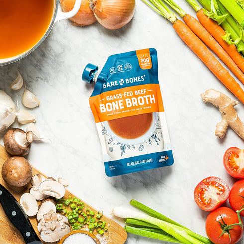 16 oz., Pack 4, 100% Bare Bones Beef Bone Broth for Cooking and Sipping, of Grass-Fed, Protein and Collagen Rich, Keto