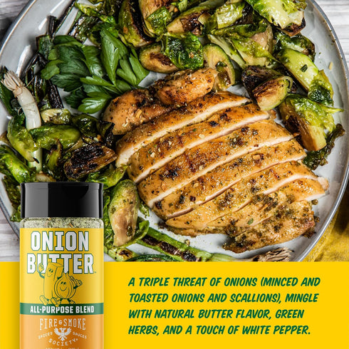 6 oz Fire & Smoke Society Onion Butter All Purpose Seasoning | BBQ Rubs for Smoking and Grilling | Steak, Grilled